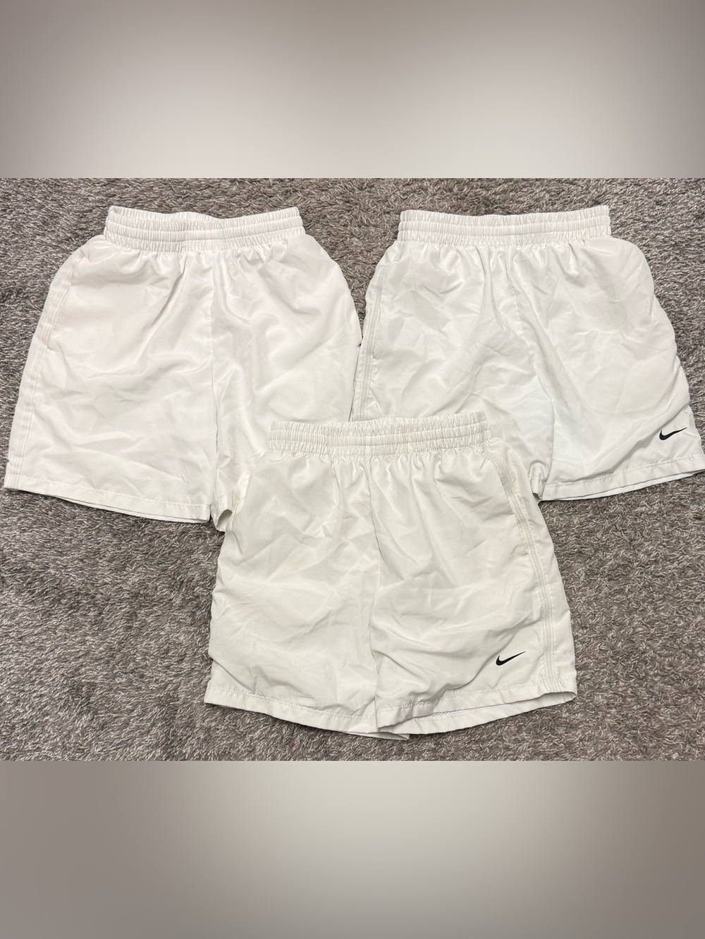 (3) Pairs of Nike Boys White Shorts, all size YMD, GUC/Play for stains/marks